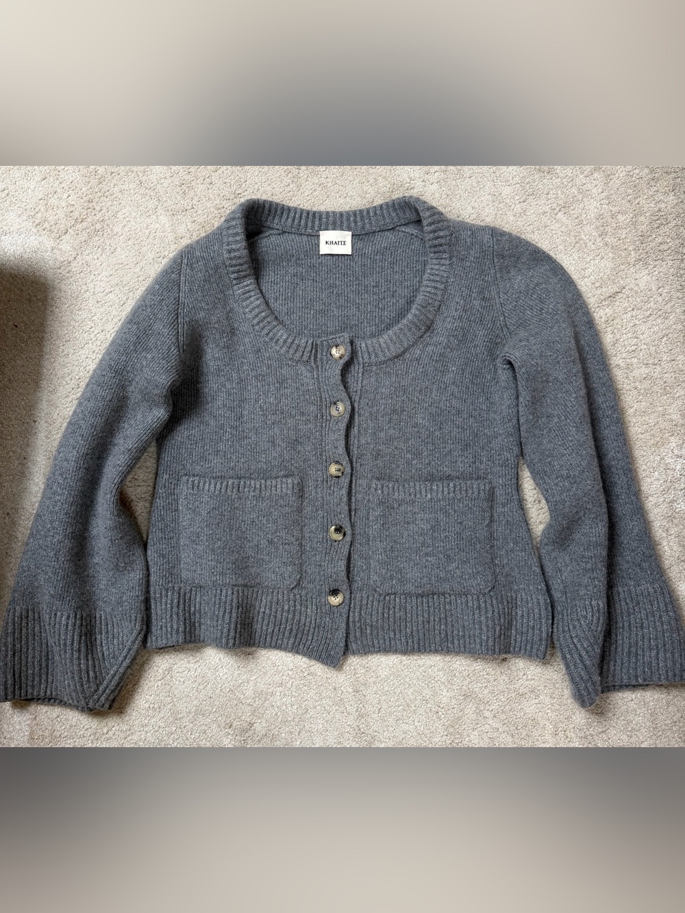 $2150 Khaite Caro Cashmere Cardigan in Gray - Size XL - Picture 13 of 15